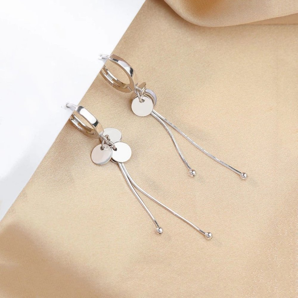*NEW 925 Sterling Silver Coin Tassel Hoop Earrings - Picture 4 of 9